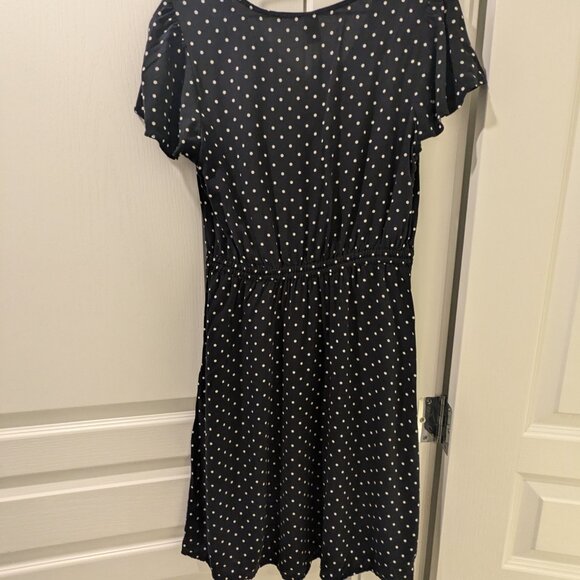 Old Navy Flutter Sleeve V-Neck Dress, Size Small, Black with White Dots - Picture 2 of 4